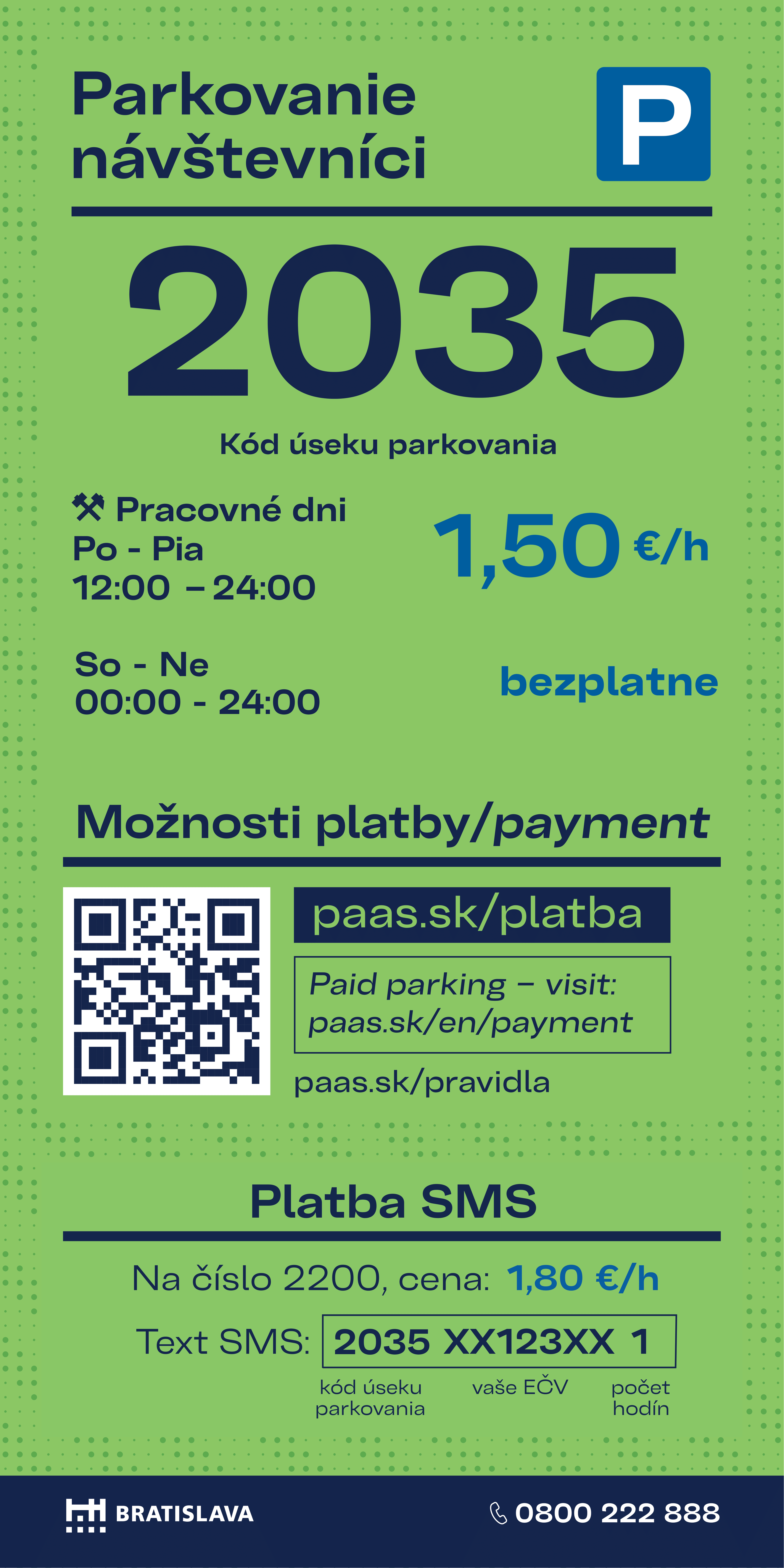 Zónová tabuľa s informáciou o SMS platbe