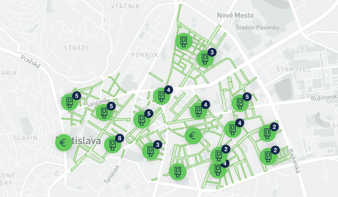 Mapa spoplatneného parkovania